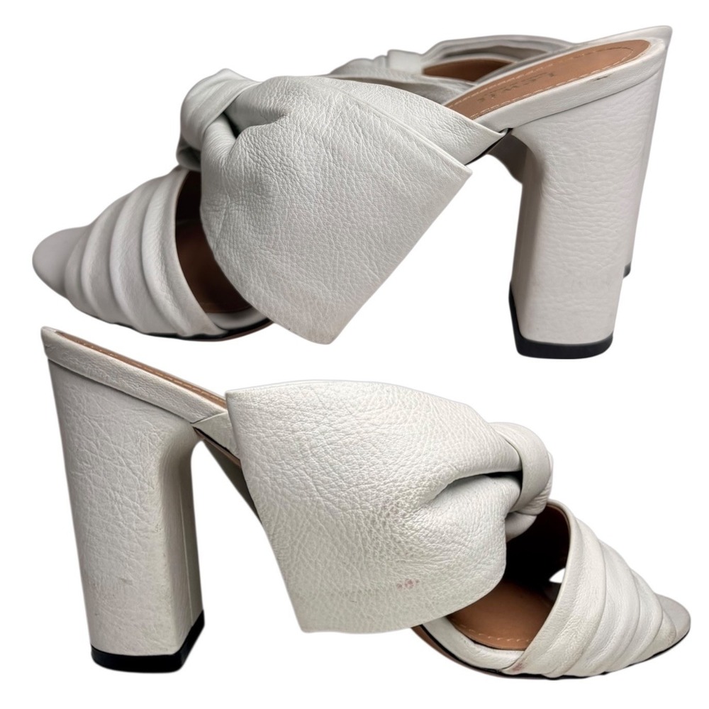 Lewit‎ White Leather Knotted Bow Bridal Mule Heels 38.5